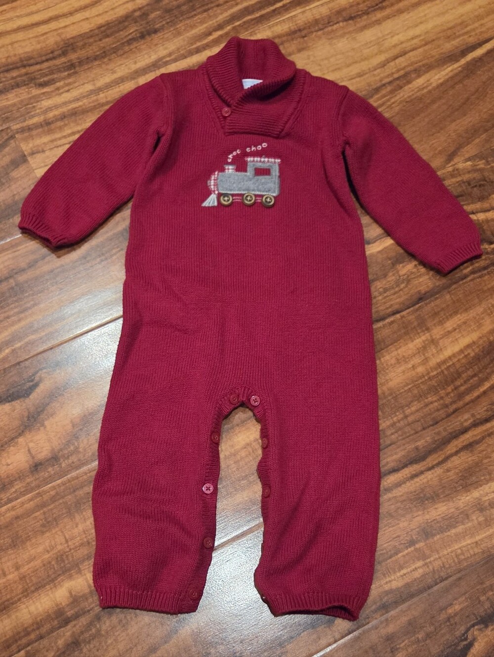 Janie and Jack EUC 12-18 Months Red Train Shawl Sweater Romper